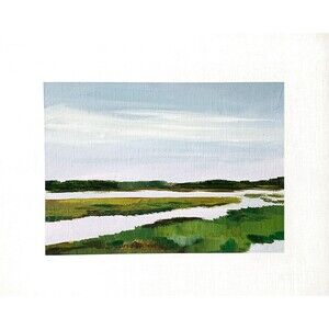 8x10 Original Oil Painting Marsh Landscape Sunset Clouds Lowcountry Calm Signed